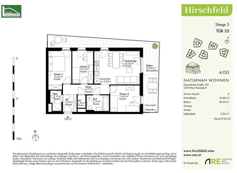 Wohnung zum Kauf - Erstbezug provisionsfrei 443.100 € 4 Zimmer 76,8 m² 4. Geschoss Gerasdorfer Straße 105 Wien 1210