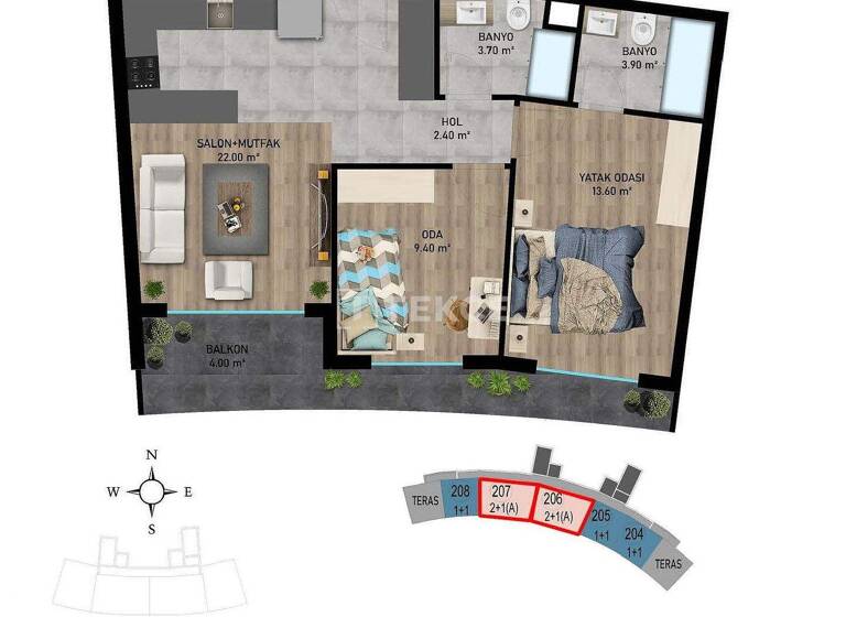 Studio zum Kauf 224.000 € 3 Zimmer 67 m² 9. Geschoss Antalya 07112