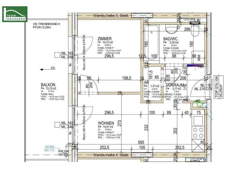 Wohnung zur Miete 412 € 2 Zimmer 35,1 m² 3. Geschoss frei ab 01.05.2026 Brauquartier 15-17 Puntigam Graz 8055