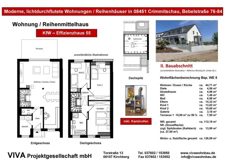 Reihenmittelhaus zum Kauf - Erstbezug provisionsfrei 307.000 € 4,5 Zimmer 112 m² Bebelstraße 76-84 Crimmitschau 08451
