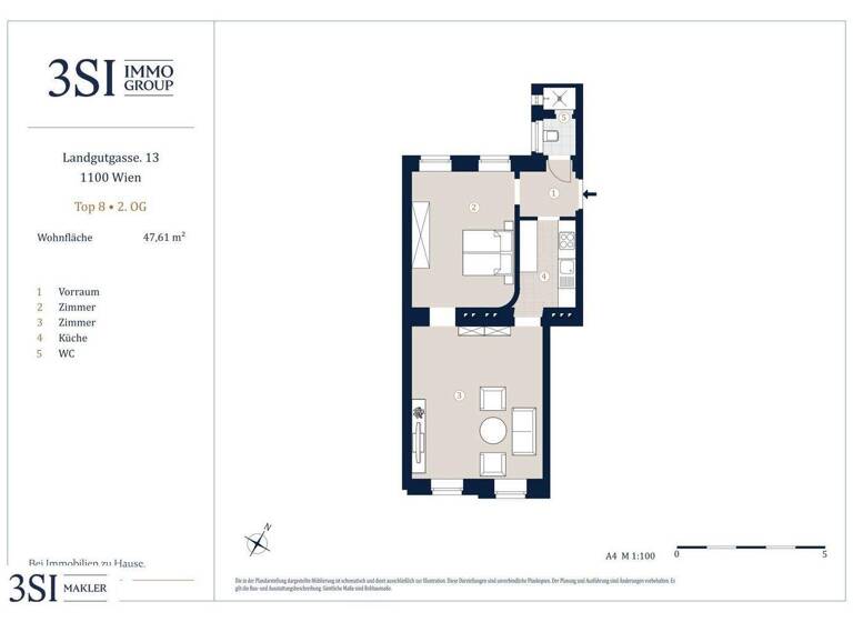 Wohnung zum Kauf 199.000 € 2 Zimmer 47,6 m² 2. Geschoss Landgutgasse 13 Wien 1100