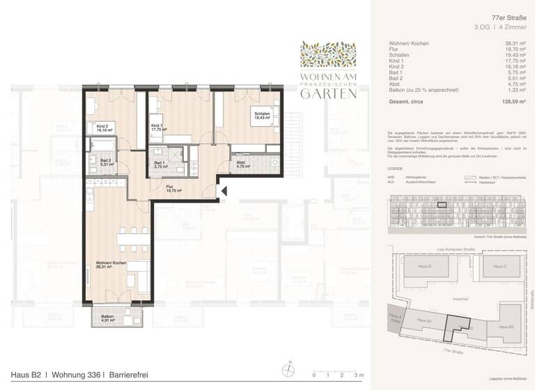 Wohnung zur Miete - Erstbezug 1.800 € 4 Zimmer 128,6 m² 3. Geschoss Blumlage Celle 29221