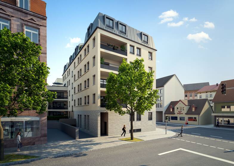 Wohnung zum Kauf - Neubau provisionsfrei 347.750 € 2 Zimmer 58,1 m² 1. Geschoss frei ab sofort Schwabacher Straße 74-76 St Leonhard Nürnberg 90439