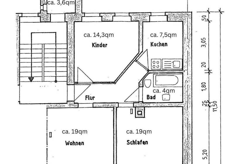 Wohnung zur Miete 382 € 3 Zimmer 69,3 m² 3. Geschoss Holbeinstrasse 40 Zentrum Chemnitz 09111