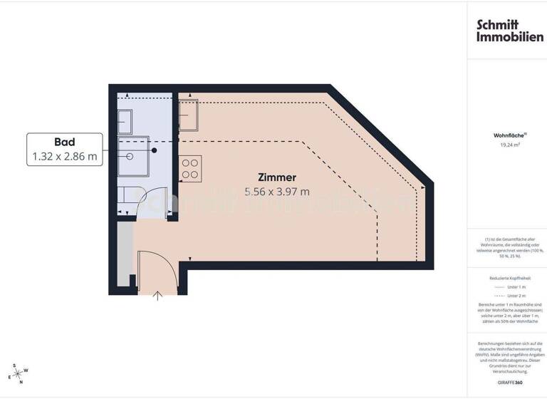 Studio zur Miete 390 € 1 Zimmer 19 m² 2. Geschoss frei ab 01.05.2026 Schwanheim Frankfurt am Main 60529