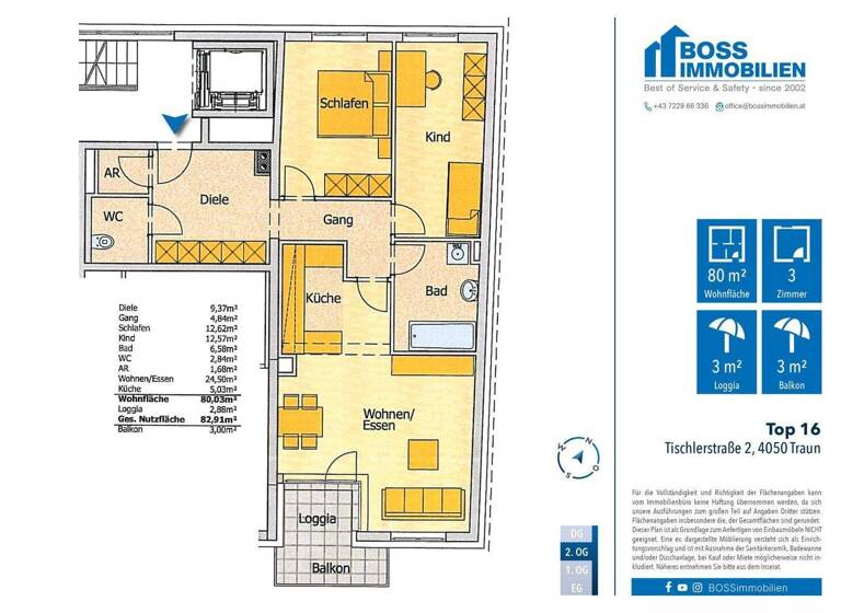Wohnung zur Miete 922 € 3 Zimmer 80 m² 2. Geschoss Tischlerstraße 2 Traun 4050