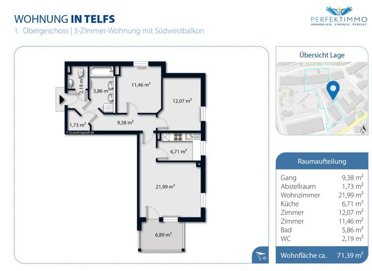 WG-Zimmer zum Kauf 340.000 € 3 Zimmer 71,4 m² 1. Geschoss Telfs 6410