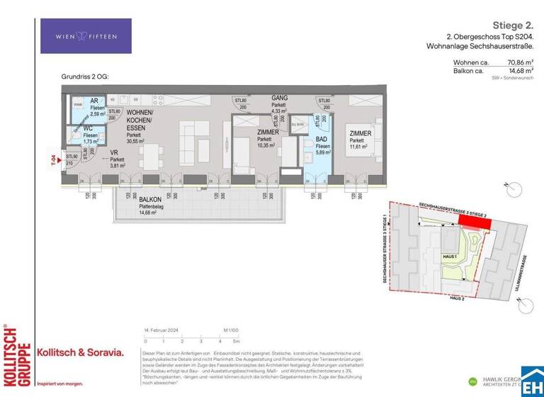 Wohnung zum Kauf - Erstbezug 550.800 € 3 Zimmer 70,9 m² 2. Geschoss Sechshauser Straße Wien 1150