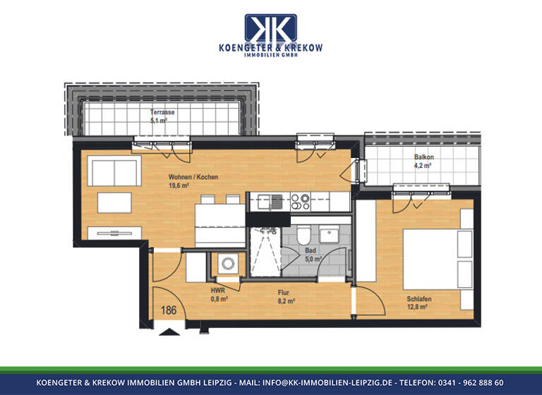 Wohnung zur Miete - Neubau 752 € 2 Zimmer 55,7 m²<br/>Wohnfläche Dachgeschoss, 5.<br/>Geschoss Riebeckstraße 60 Reudnitz-Thonberg Leipzig 04317