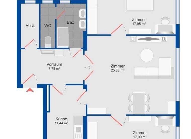 Wohnung zur Miete 1.785 € 3 Zimmer 88 m² Wien 1130