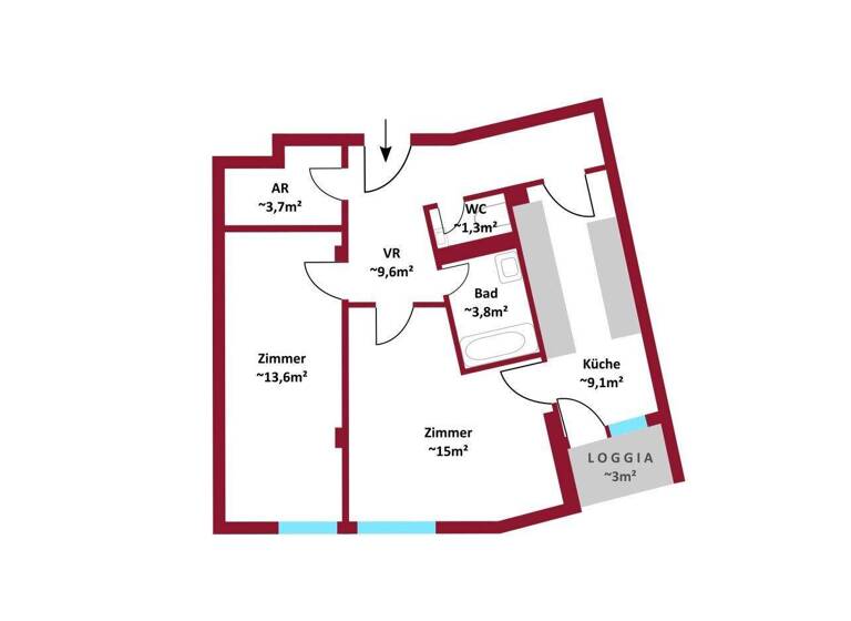 Wohnung zur Miete 755 € 2 Zimmer 56,1 m² 3. Geschoss Wien,Floridsdorf 1210