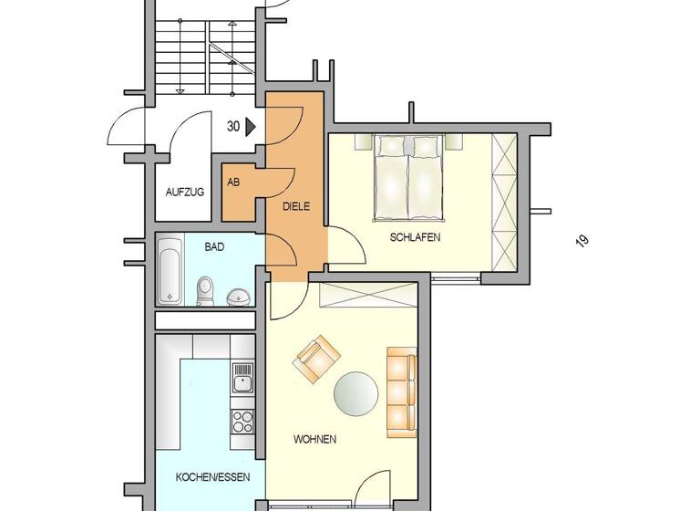 Wohnung zur Miete nur mit Wohnberechtigungsschein 361 € 2 Zimmer 60,7 m² 2. Geschoss frei ab sofort Brunnengasse 19 Innen Remscheid 42853