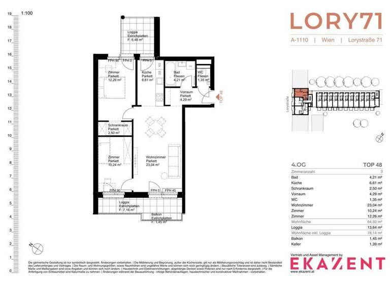 Wohnung zur Miete 1.036 € 3 Zimmer 64,5 m² 4. Geschoss Wien 1110