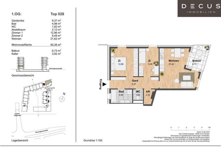 Wohnung zur Miete 728 € 3 Zimmer 62,4 m² 1. Geschoss frei ab sofort Eggenberg Graz 8020