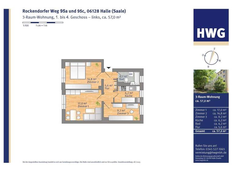 Wohnung zur Miete 403 € 3 Zimmer 56,4 m² 4. Geschoss Rockendorfer Weg 95b Gesundbrunnen Halle 06128