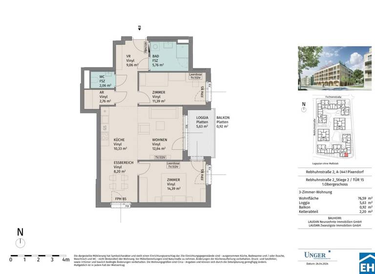 Wohnung zur Miete - Erstbezug 783 € 3 Zimmer 76,6 m² 1. Geschoss Rebhuhnstraße Pixendorf 3451