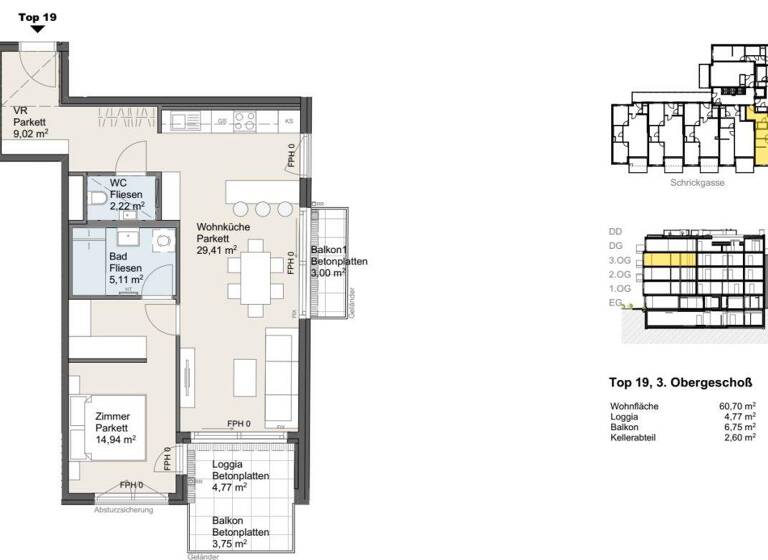 Wohnung zum Kauf provisionsfrei 444.500 € 2 Zimmer 60,7 m² Wien 1220