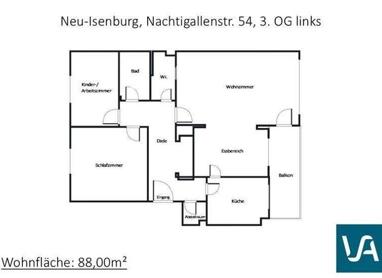 Wohnung zur Miete 994 € 3,5 Zimmer 88 m² 3. Geschoss frei ab 08.03.2026 Nachtigallenstr. 54 Gravenbruch Neu-Isenburg 63263