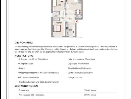 Wohnung zur Miete 790 € 3 Zimmer 79 m² Geschoss 3/4 frei ab 01.12.2026 Bad Kissingen Bad Kissingen 97688