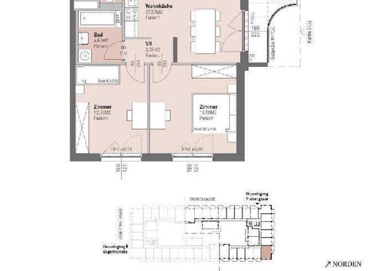 Wohnung zum Kauf 436.600 € 3 Zimmer 69,1 m² frei ab 30.06.2028 Wien,Brigittenau 1200