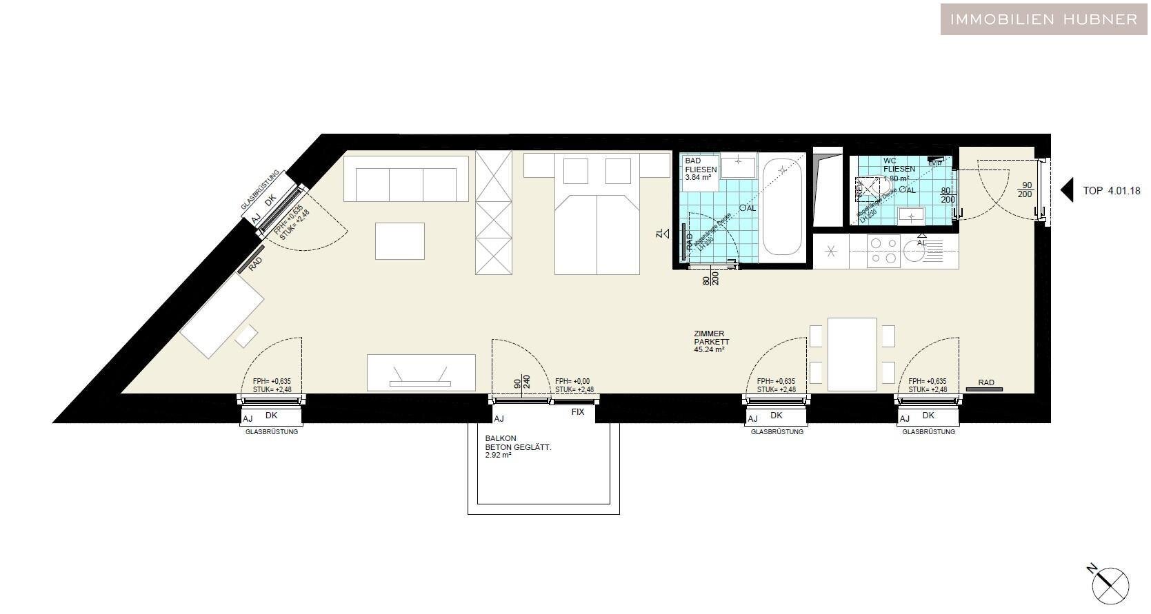 Wohnung zur Miete 698 € 1 Zimmer 51 m²<br/>Wohnfläche 4.<br/>Geschoss Wien 1030