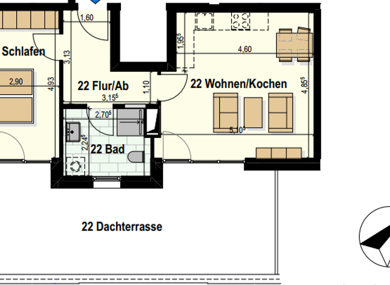 Penthouse zur Miete 1.100 € 2 Zimmer 67,1 m² 3. Geschoss frei ab sofort Am Teich 12-15 Innenstadt Neumünster 24534