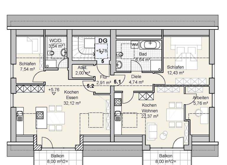 Penthouse zum Kauf provisionsfrei 304.000 € 3 Zimmer 57 m² 2. Geschoss Feldstraße 15 Erlingen Meitingen 86405