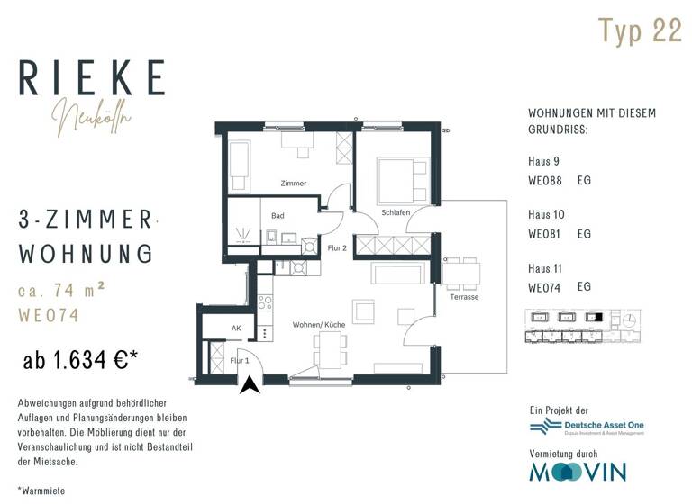 Wohnung zur Miete - Erstbezug 1.491 € 3 Zimmer 74,6 m² EG frei ab 01.05.2026 Glasower Straße 8a Neukölln Berlin 12051