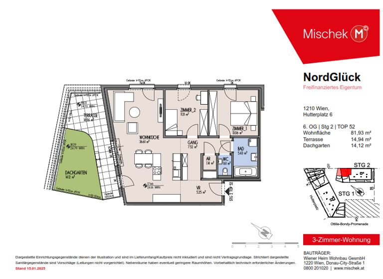 Wohnung zum Kauf provisionsfrei 513.000 € 3 Zimmer 81,9 m² 6. Geschoss Wien 1210