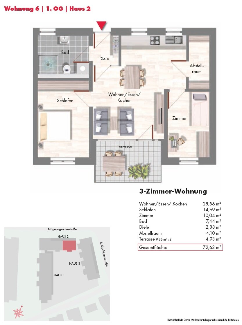 Wohnung zur Miete 930 € 3,5 Zimmer 72,6 m²<br/>Wohnfläche 1.<br/>Geschoss ab sofort<br/>Verfügbarkeit Rottweil Rottweil 78628