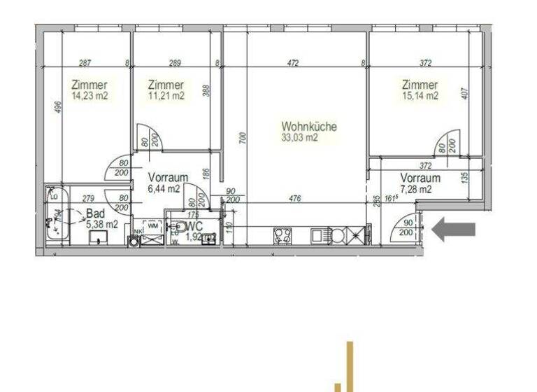 Wohnung zur Miete 1.228 € 4 Zimmer 94,6 m² 2. Geschoss Waidhausenstraße Wien 1140