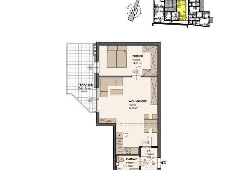 Wohnung zur Miete 782 € 2 Zimmer 54,3 m² 1. Geschoss Brunn am Gebirge 2345