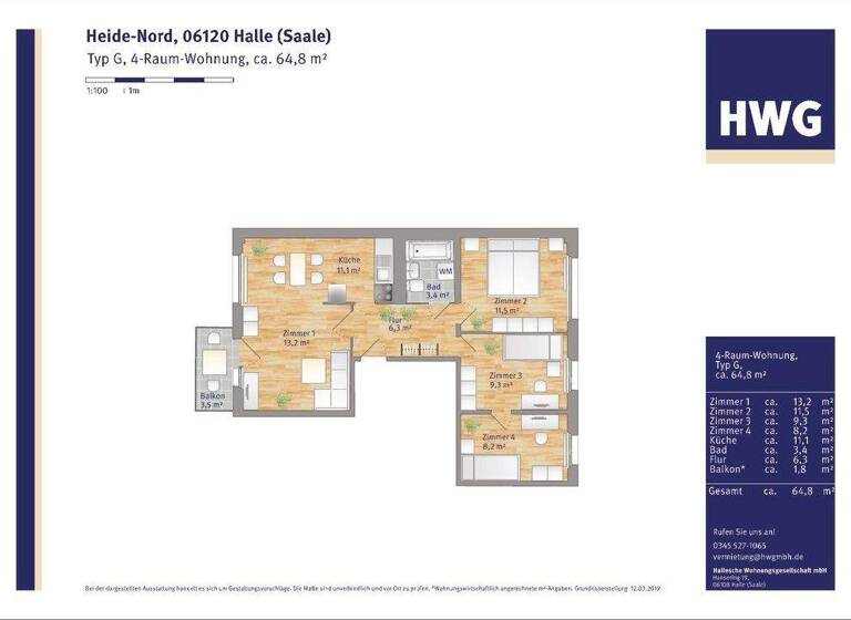 Wohnung zur Miete 567 € 4 Zimmer 65,4 m² 5. Geschoss Karpfenweg 9 Heide Nord Halle 06120