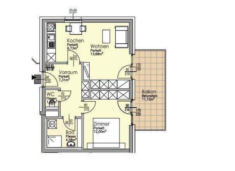 Wohnung zur Miete 629 € 2 Zimmer 44,9 m² 1. Geschoss Innere Stadt Klagenfurt am Wörthersee 9020