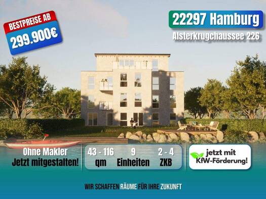 Wohnung zum Kauf - Neubau provisionsfrei als Kapitalanlage geeignet 679.900 € 4 Zimmer 99 m² Alsterkrugchaussee 226 Alsterdorf Hamburg 22297