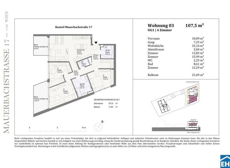 Wohnung zum Kauf - Erstbezug 715.137 € 4 Zimmer 107,5 m² 1. Geschoss Mauerbachstraße Wien 1140