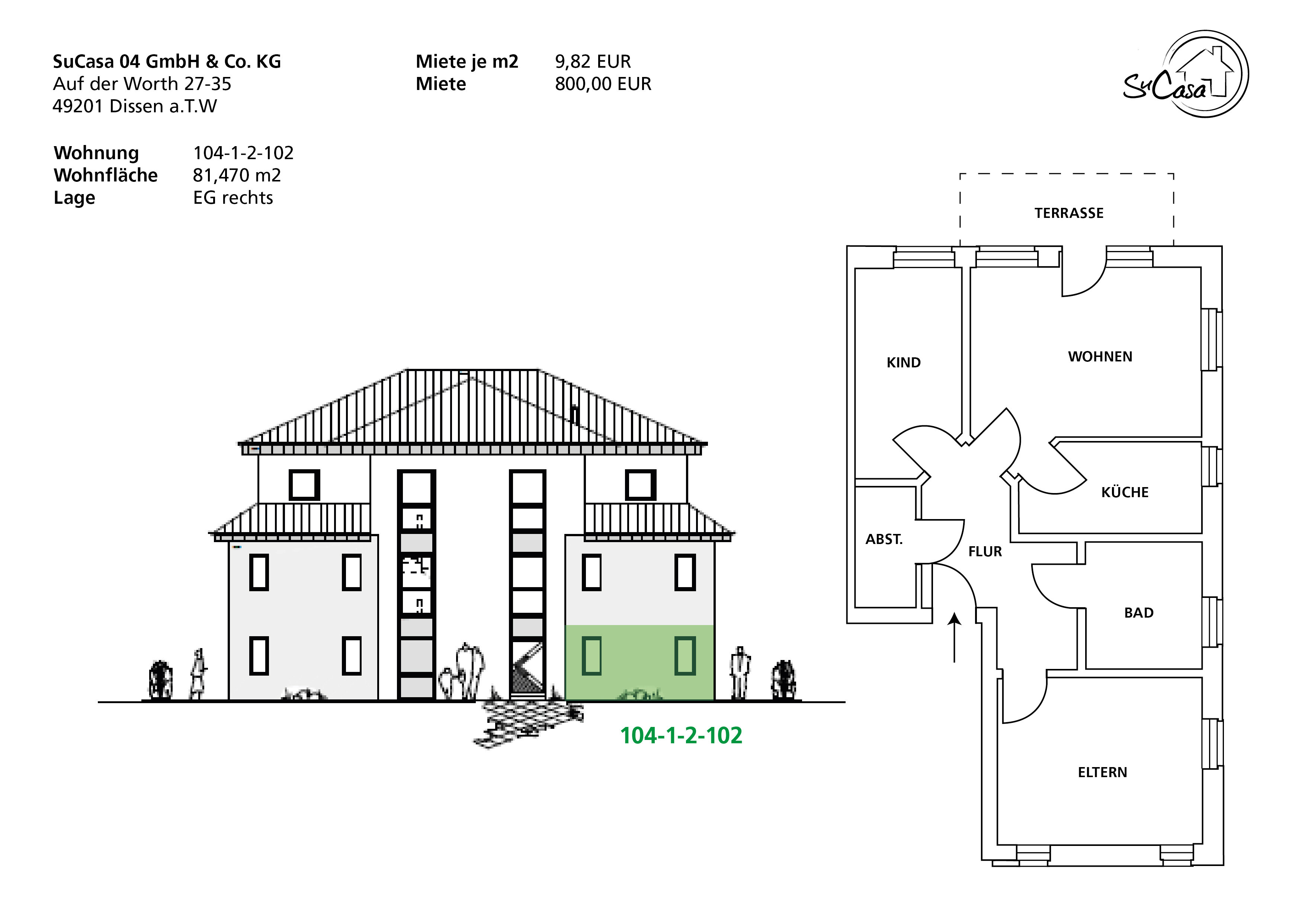 Wohnung zur Miete 790 € 3 Zimmer 81,5 m²<br/>Wohnfläche Auf der Worth 29 Dissen Dissen 49201