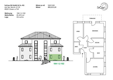 Wohnung zur Miete 790 € 3 Zimmer 81,5 m² Auf der Worth 29 Dissen Dissen 49201