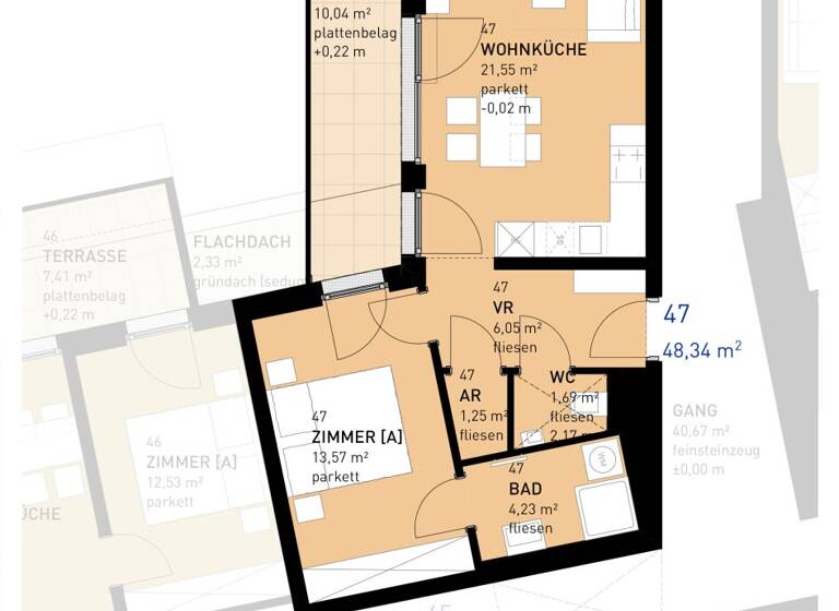 Wohnung zur Miete - Erstbezug 844 € 2 Zimmer 48,3 m² 2. Geschoss Wulzendorfstraße 103 Wien 1220