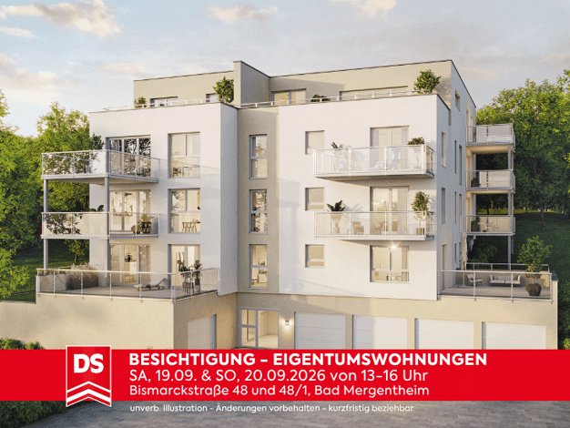 Wohnung zum Kauf - Neubau provisionsfrei 308.900 € 2,5 Zimmer 65,7 m² Bismarckstraße 48 Bad Mergentheim Bad Mergentheim 97980