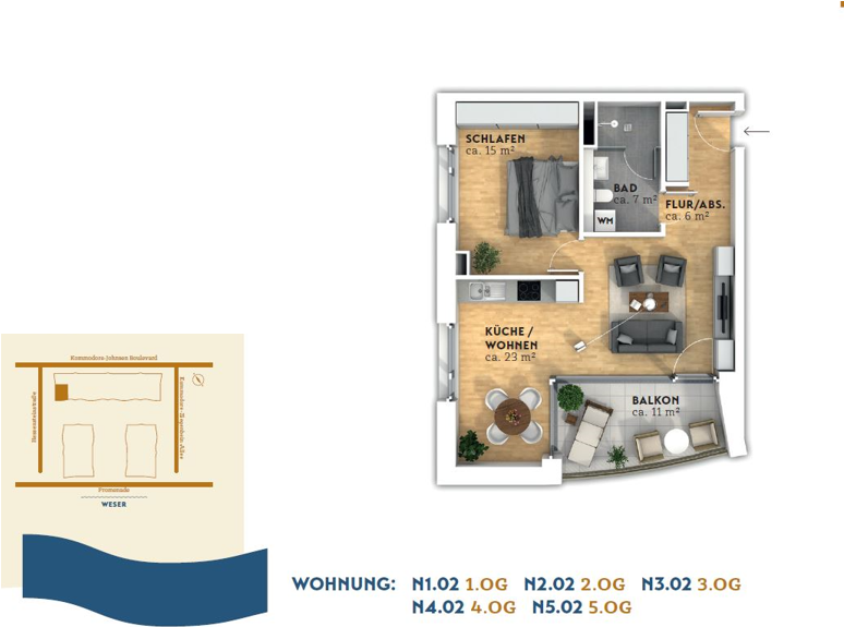 Wohnung zur Miete 965 € 2 Zimmer 64,6 m²<br/>Wohnfläche 3.<br/>Geschoss 01.01.2025<br/>Verfügbarkeit Kommodore-Johnsen-Boulevard 40 Häfen - Handelshäfen Bremen 28217