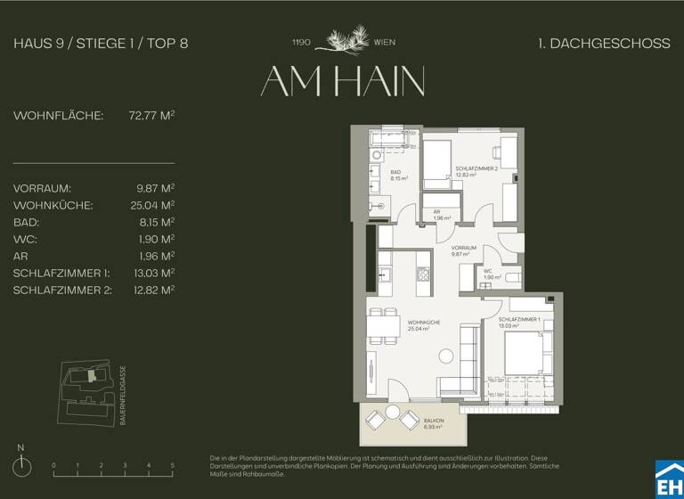 Wohnung zum Kauf - Erstbezug 820.000 € 3 Zimmer 72,8 m² 3. Geschoss Bauernfeldgasse Wien 1190