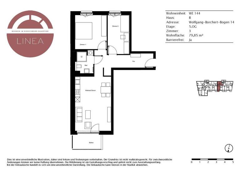 Wohnung zur Miete 900 € 3 Zimmer 80,2 m² 5. Geschoss Wolfgang-Borchert-Bogen 14 Nordvorstadt Weimar 99423