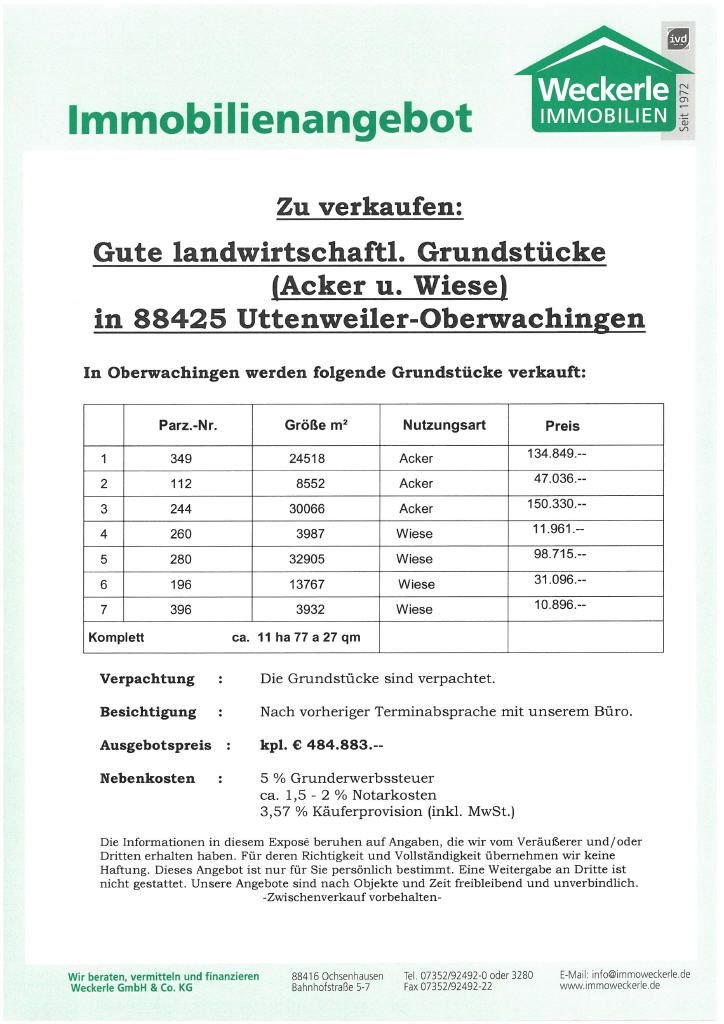 Land-/Forstwirtschaft zum Kauf 484.883 € Uttenweiler Uttenweiler 88524