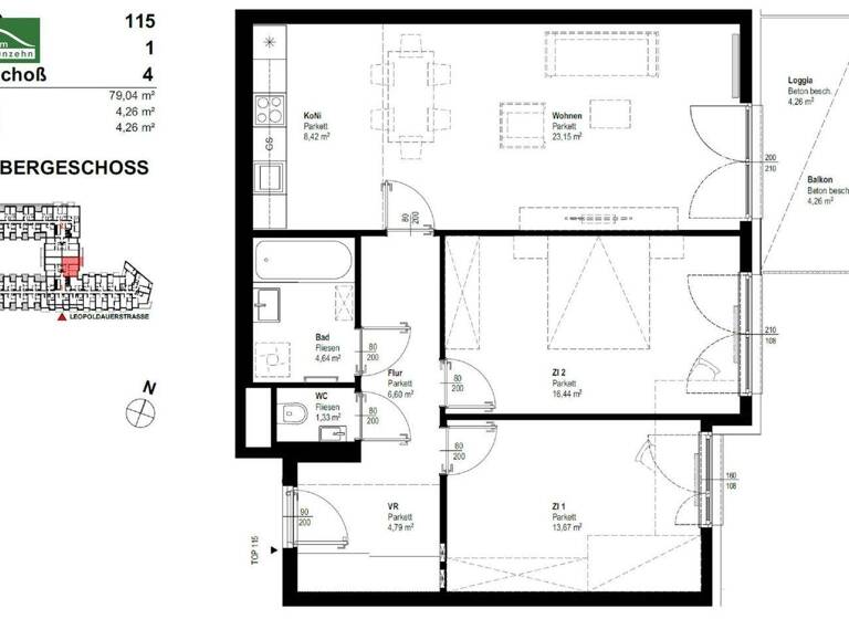 Wohnung zur Miete 1.075 € 3 Zimmer 79 m² 4. Geschoss Leopoldauer Straße 131 Wien 1210