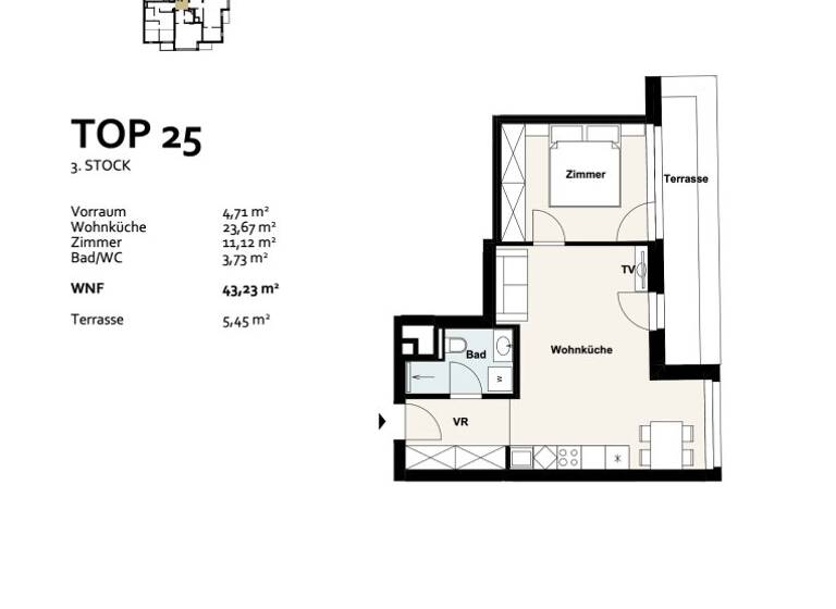 Wohnung zum Kauf - Erstbezug 316.697 € 2 Zimmer 43,2 m² 3. Geschoss Baumergasse 2a Wien 1210