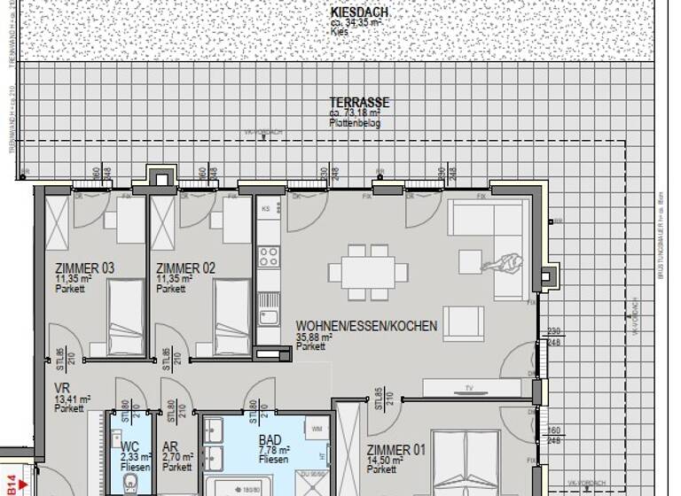 Penthouse zum Kauf - Erstbezug 699.900 € 4 Zimmer 99,3 m² 3. Geschoss Straßgang Graz 8054