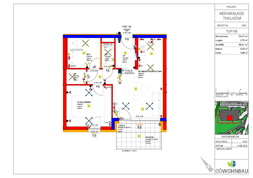 Wohnung zur Miete 688 € 2 Zimmer 54,2 m²<br/>Wohnfläche 3.<br/>Geschoss Kumpfmühlstraße 1 und 2 Thalheim bei Wels 4600