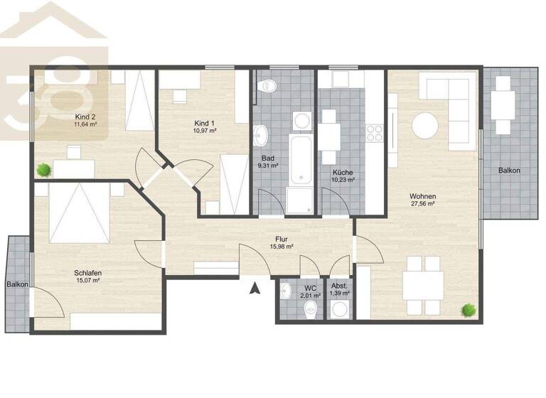Wohnung zum Kauf 279.000 € 4 Zimmer 104 m² 2. Geschoss Nordsteimke Wolfsburg 38446