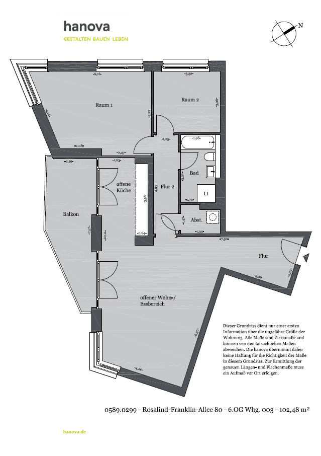 Wohnung zur Miete 1.338 € 3 Zimmer 102,5 m²<br/>Wohnfläche 6.<br/>Geschoss Rosalind-Franklin-Allee 80 Bemerode Hannover 30539